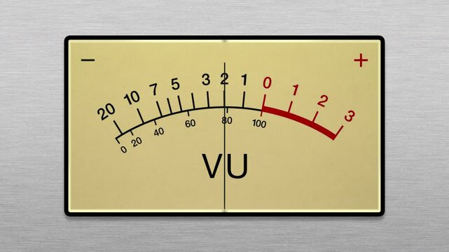 VU Meter Close-Up With Analog Needle Movement Loop
