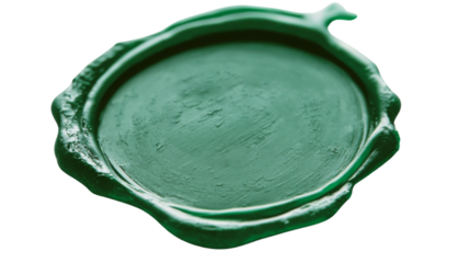 Green wax seal on transparent background guaranteeing authenticity