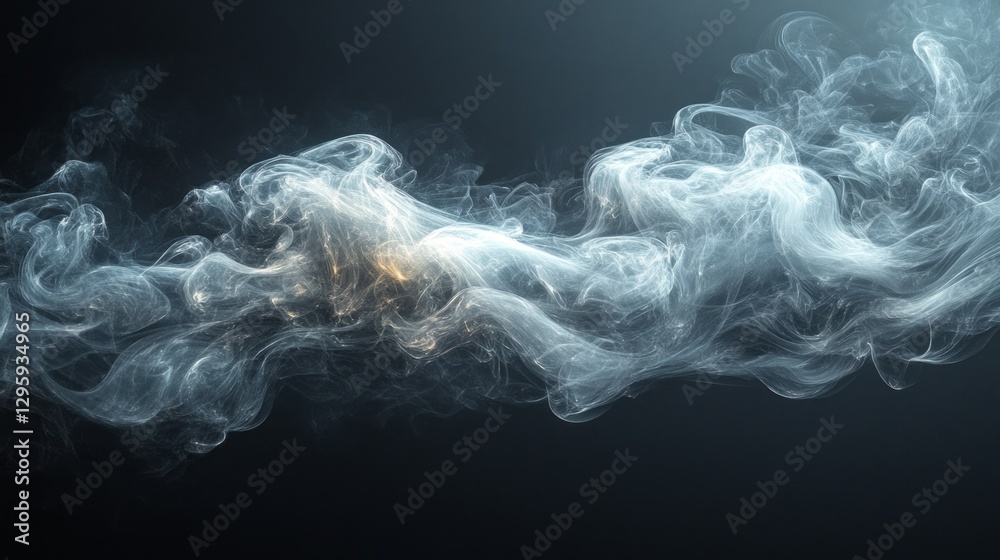 Poster Delicate strands of vapor meander and intertwine, creating a mesmerizing spectacle. The random patterns evoke a sense of mystery and enchantment, seemingly alive in a dark ambiance