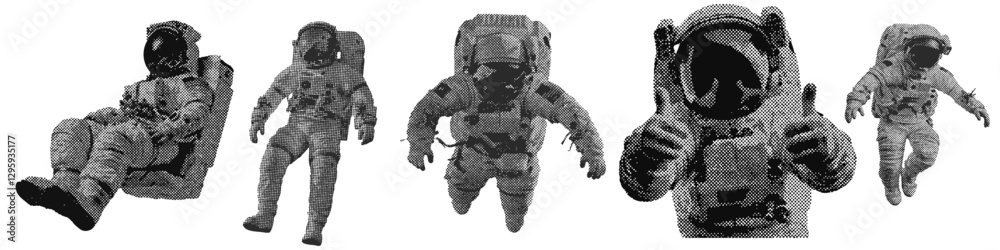 Wall mural set of outer space halftone grunge vector design elements