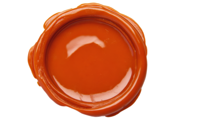 Orange wax seal on transparent background guaranteeing authenticity