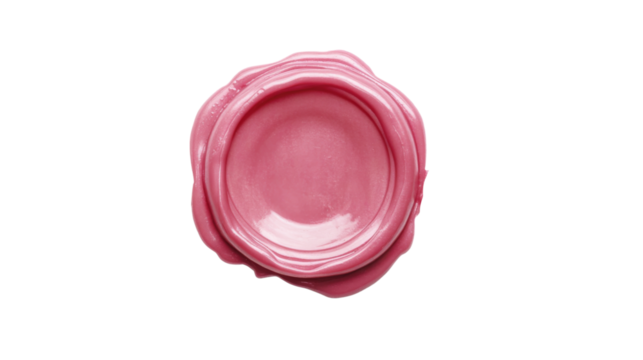 Pink wax seal on transparent background guaranteeing authenticity