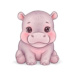 Fototapeta premium cute baby hippo sitting and looking forward isolated plain white background
