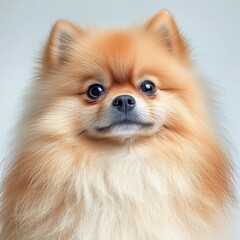 Obraz premium Adorable pomeranian dog with fluffy coat captured in a joyful pose, radiating warmth and companionship in a portrait