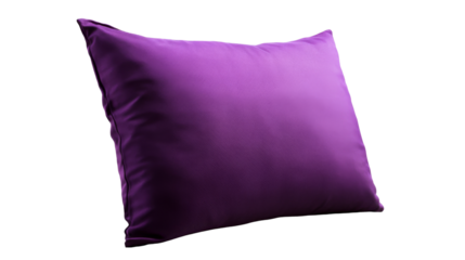 Purple pillow floating on transparent background representing comfort and rest