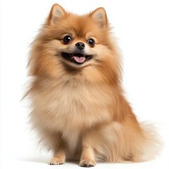 Obraz premium Beautiful pomeranian dog sitting happily with its fluffy coat, conveying a sense of joy and playfulness in nature