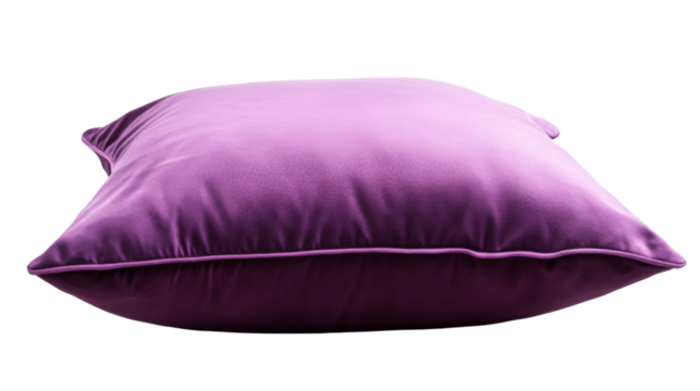 Purple velvet cushion resting on transparent background