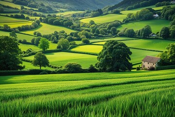 Obraz premium Picturesque Green Field Backdrop Realistic Landscape Aesthetic Graphic