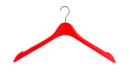 Red clothes hanger on transparent background representing fashion and retail industry