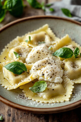 Freshly Made Ravioli with Burrata, Basil, and Black Pepper