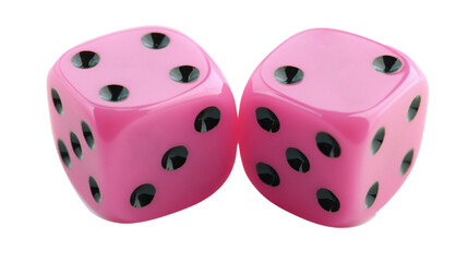 Two pink dice showing a total of ten on transparent background