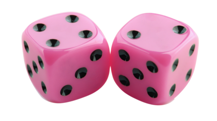 Two pink dice showing a total of ten on transparent background