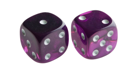 Pair of purple dice showing five and four on transparent background