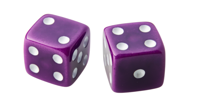 Two purple dice showing four and five on transparent background