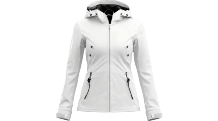 White softshell jacket with hood isolated on transparent background