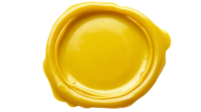 Blank yellow wax seal on transparent background guaranteeing authenticity