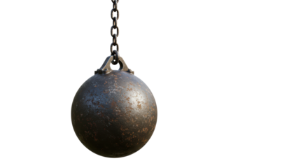 Isolated Wrecking Ball on Chain, Industrial Demolition Tool