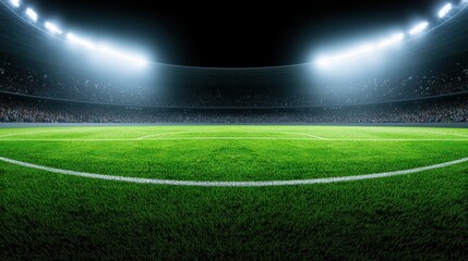 Obraz premium Lush Green Soccer Field Under Bright Stadium Lights at Night