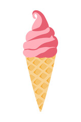 A flat illustration of a delicious ice cream cone in a crisp waffle cone, ideal for food-related projects and summer dessert themes.