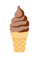A flat illustration showcasing a chocolate-flavored ice cream cone, perfect for dessert and food-related creative projects.