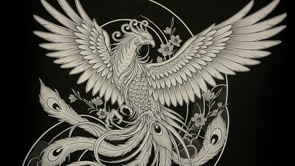Obraz premium Elegant phoenix with floral elements tattoo