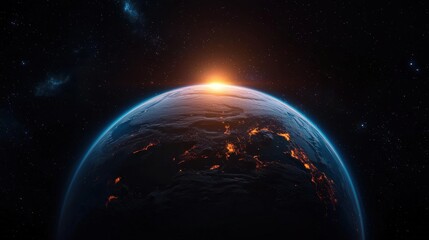 Obraz premium A vibrant sunrise illuminates a view of the planet earth