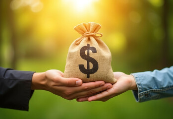 Money Bag Exchange - Financial Transaction and Investment Concept
