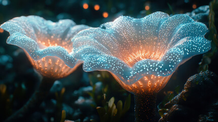 Fototapeta premium Glowing bioluminescent algae showcase future of sustainable energy technology