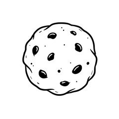 Chocolate Chip Cookie: Simple line drawing of a delectable chocolate chip cookie, a classic treat. Perfect for food and recipe-related content.