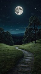 Moonlit Path: A Serene Night in the Hills