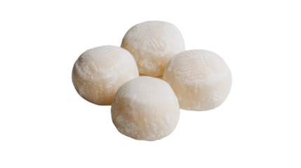 Four mochi balls on transparent background, showing japanese rice cake dessert