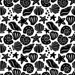 Coastal Boho Wave Pattern. Monochrome Sea Coral Shape Background. Abstract Seashell Ornament. Underwater Vector Seamless Pattern. Organic Summer Ocean Print for Textile, Wrapping Paper. Tropical Bg.