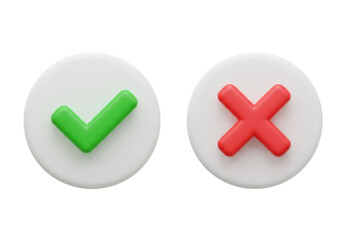 Isolated Check Mark and Cross Mark 3D Rendering