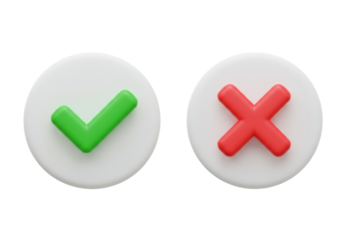 Isolated Check Mark and Cross Mark 3D Rendering