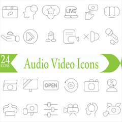Audio Video Icons Pack. Thin line icons set. Flat icon collection set. Simple outline icons.