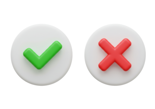 Isolated Check Mark and Cross Mark 3D Rendering