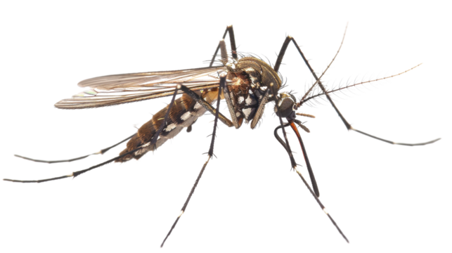 Asian tiger mosquito resting on transparent background
