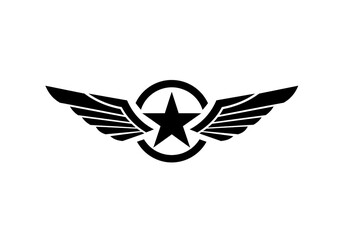 Isolated Winged Star Silhouette for Military Aviation