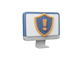 Isolated Computer Monitor with Warning Shield Displaying Cybersecurity Threat