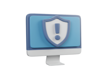 Isolated Computer Monitor Displaying Security Alert with Shield Icon