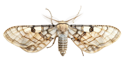 Beautiful isolated moth showing wings and antennae on transparent background
