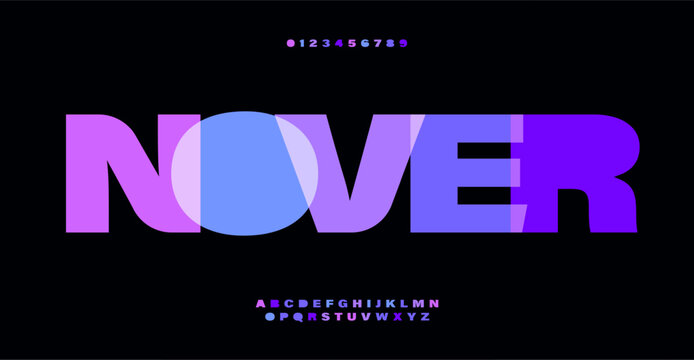 Bold heavy alphabet, vivid overlay color letters, blocky heavy font for contemporary branding, creative headlines, tech logo and monogram. Modern colorful typography. Vector typeset