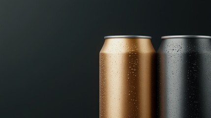 Lineup of Modern Sleek Metallic Soda Cans on Dark Background