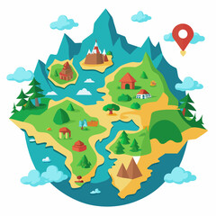 Naklejka premium Colorful map illustration with mountains and landmarks
