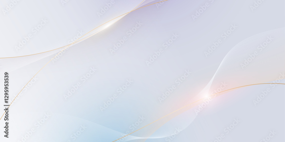 Poster Abstract soft white, gold wave line pattern and texture on light gray gradient background. Vector element smooth line design. Digital technology concept for luxury business template, banner background