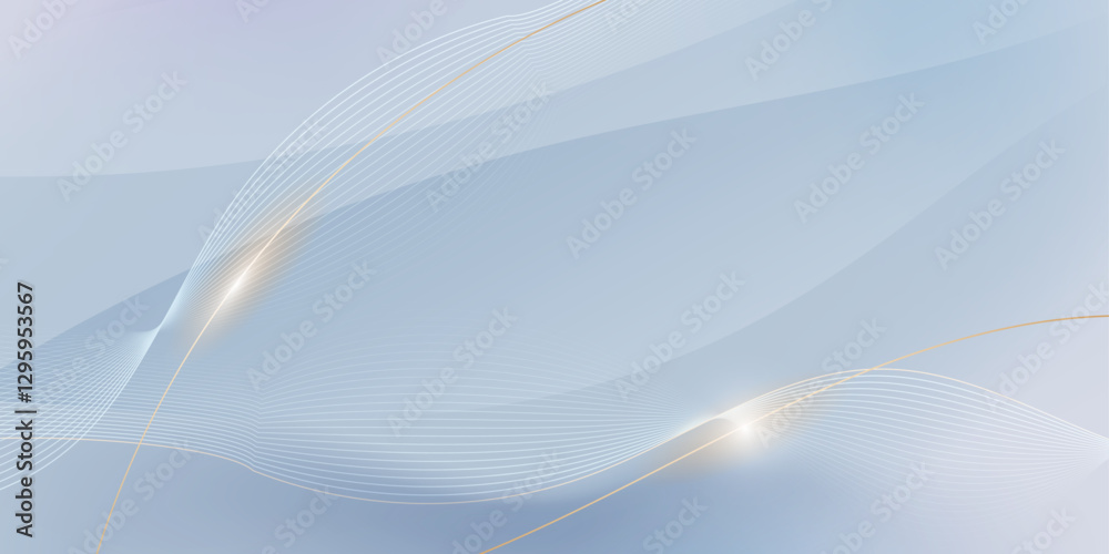Aufkleber Abstract soft white, gold wave line pattern and texture on light gray gradient background. Vector element smooth line design. Digital technology concept for luxury business template, banner background