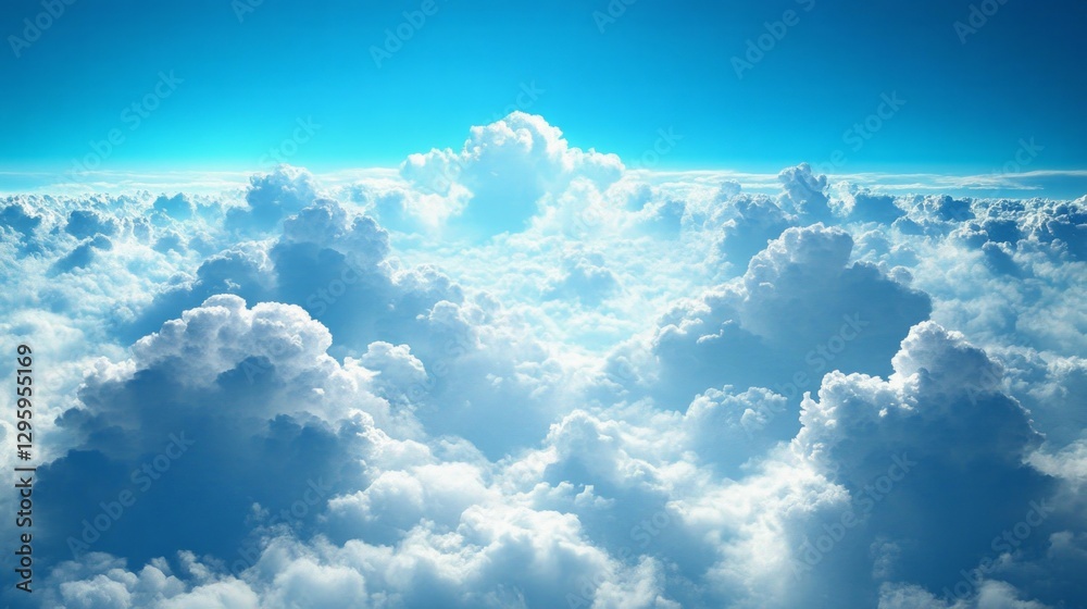 Poster soft, fluffy clouds stretch across the sky, illuminated by the warm afternoon sun. the vast expanse 