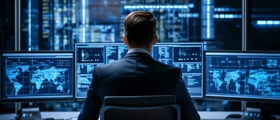 Businessman AI technology cyber security systems help businesses identify vulnerabilities in their networks and prevent potential breaches.