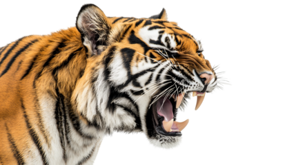 Fierce tiger showing bared fangs in a dramatic display of strength and power during a confrontation