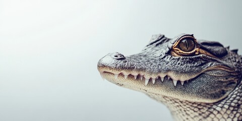 Fototapeta premium Close-Up Portrait of a Detailed Crocodile Head Showcasing Textures and Expressions Against a Soft Blurred Background